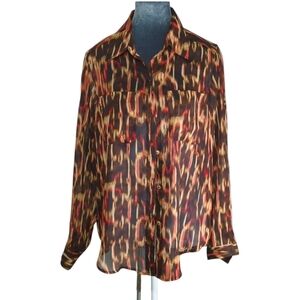 Kasper Sheer Brown Button Up Blouse
